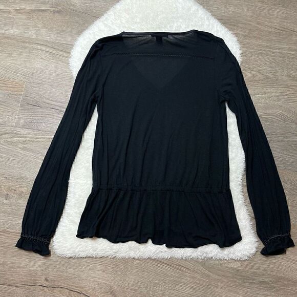 CLUB MONACO Shirt Womens S Button Up Blouse Top Black Ruffle Sleeves - Picture 9 of 11